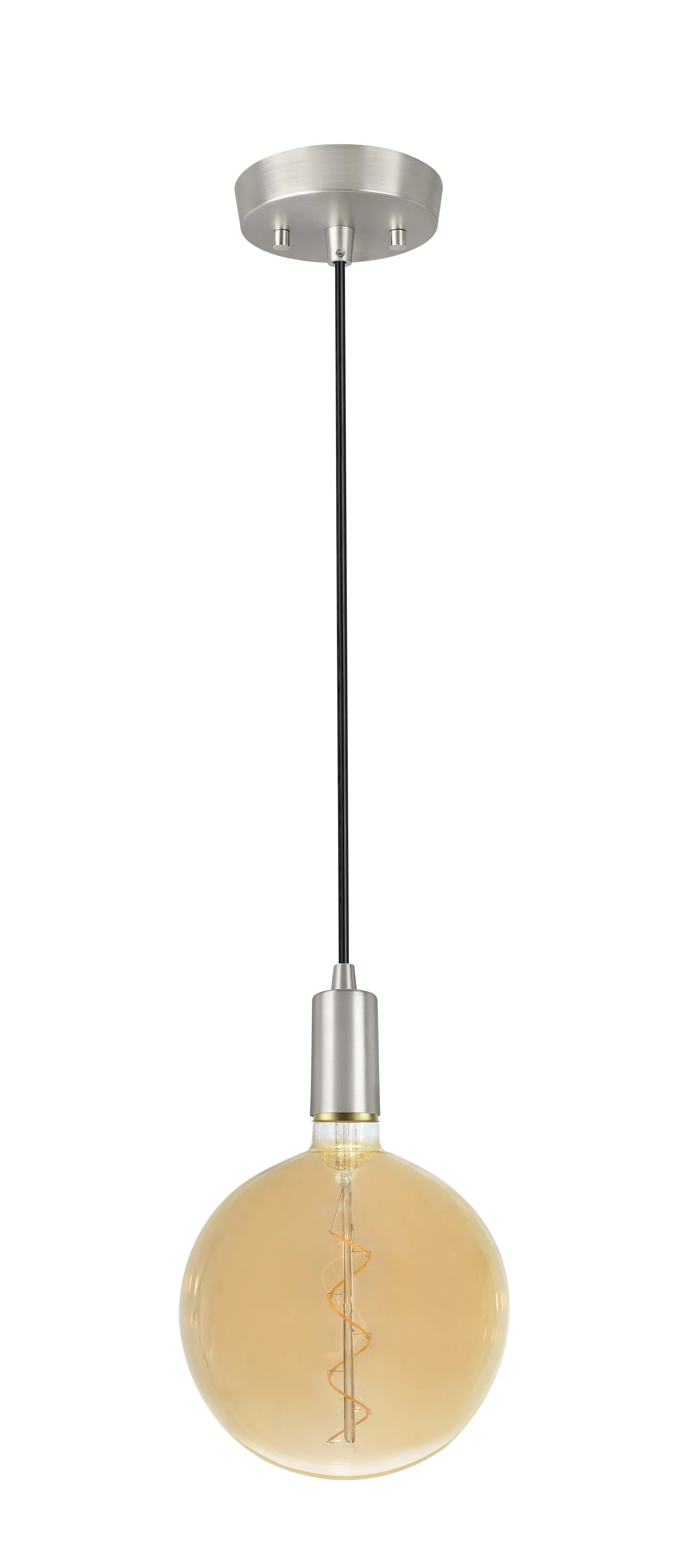 # 21046, One-Light Hanging Socket Pendant Fixture with Matte Satin Nickel Socket and 5 feet of Black Cord