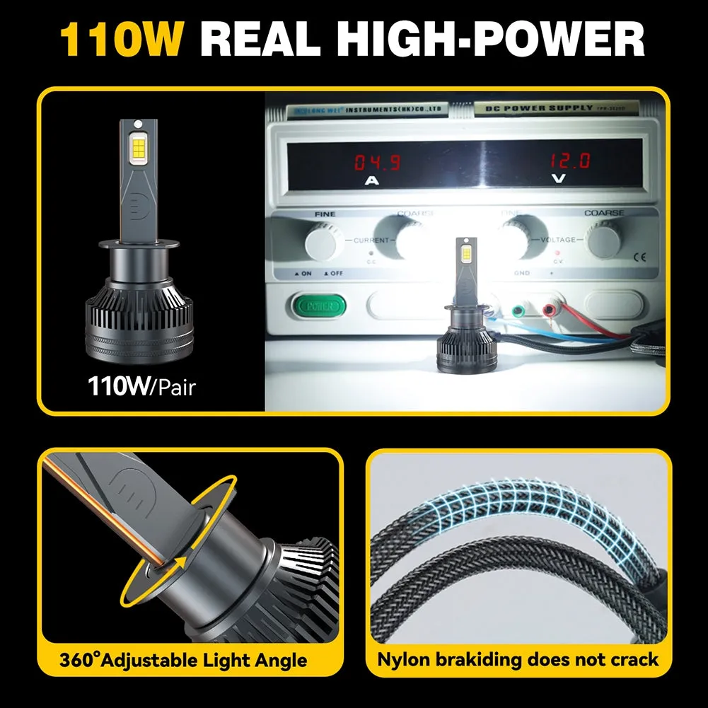 1 Pair Car LED Headlight Bulbs H1 9005 H7 H4 High-Power