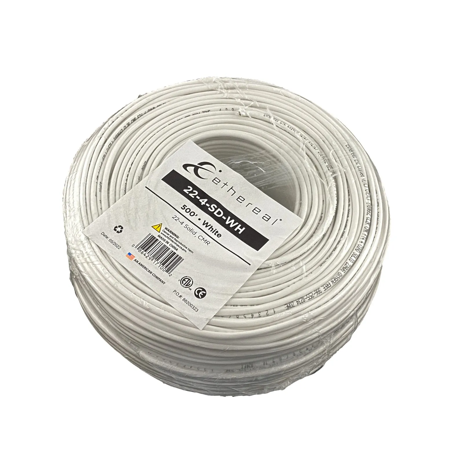 22 AWG 4 Conductor OFC ETL Listed Solid Bare Copper Wire CL2 CMR 500ft White