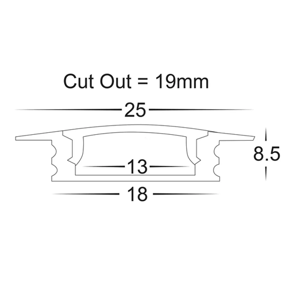 25mm x 9mm Black Shallow Square Winged Aluminium Profile - HV9695-2507-BLK
