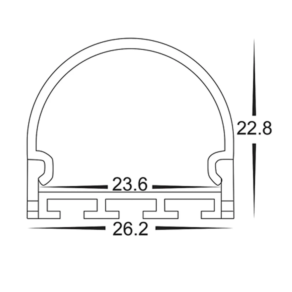 26mm x 23mm Silver Semi Round Aluminium LED Profile Havit Lighting - HV9690-2618