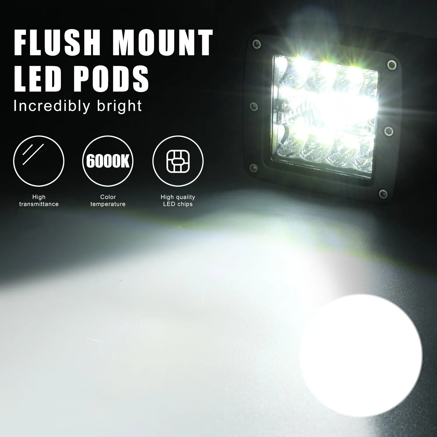 2pcs Aluminum Flush Mount Led Pods 48W Spot Flood Combo Off Road