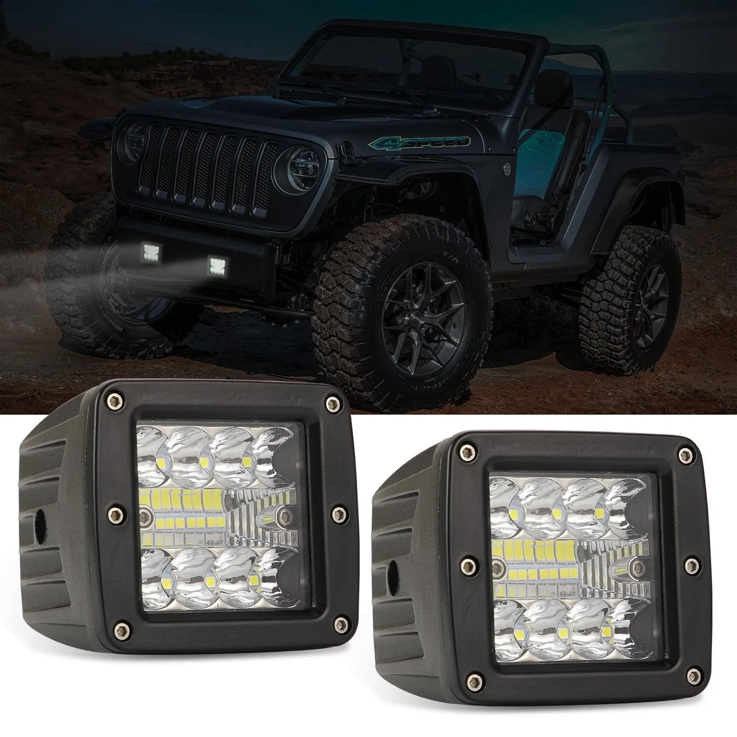 2pcs Aluminum Flush Mount Led Pods 48W Spot Flood Combo Off Road