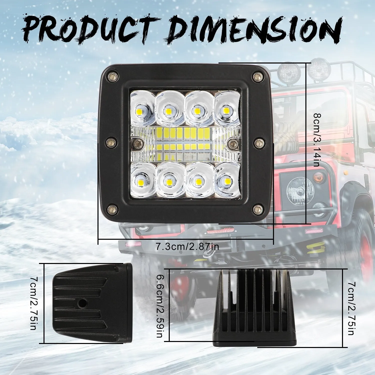 2pcs Aluminum Flush Mount Led Pods 48W Spot Flood Combo Off Road