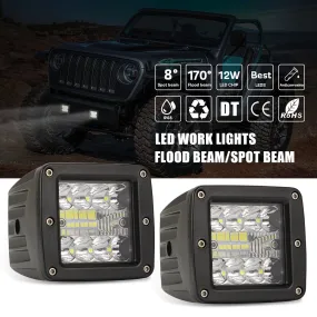 2pcs Aluminum Flush Mount Led Pods 48W Spot Flood Combo Off Road