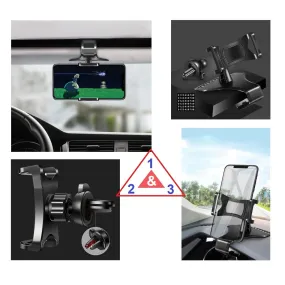 3 in 1 Car GPS Smartphone Holder: Dashboard / Visor Clamp   AC Grid Clip for Huawei C8600 - Black