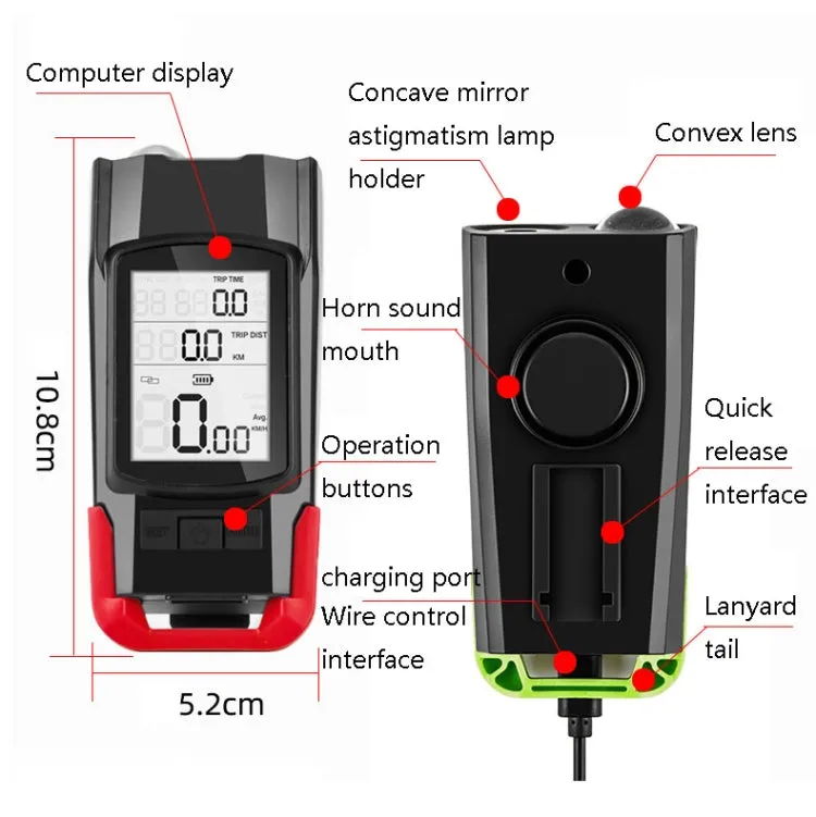3 In 1 Wireless Bicycle Code Meter Lamp Strong Light Front Light, Colour: Green Upgrade Floating   Tail Light