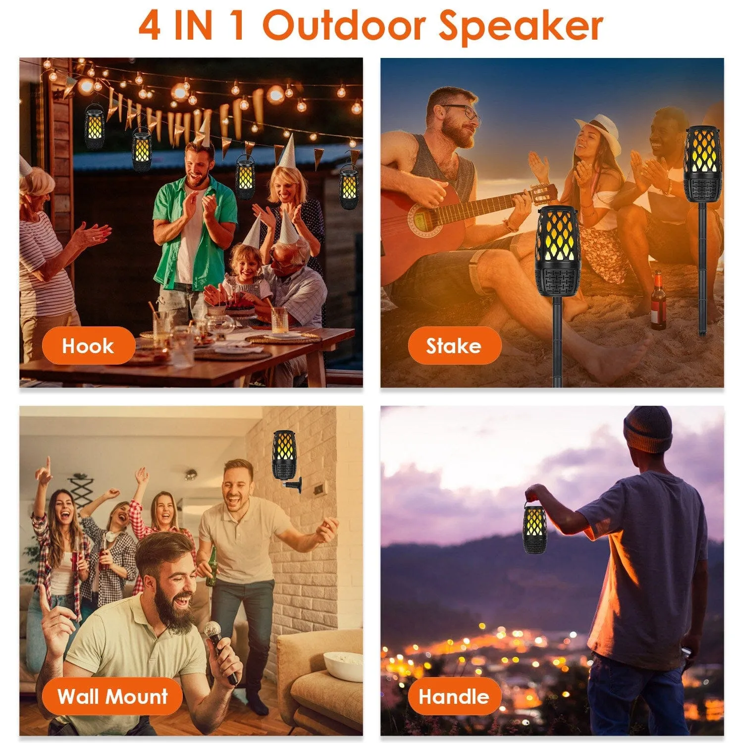 4-in-1 Wireless 5.3 IPX5 Waterproof Outdoor Speaker