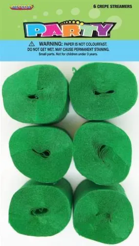 6 Pack Emerald Green Crepe Streamers
