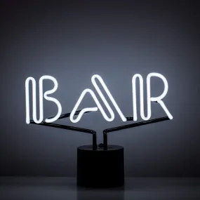Amped & Co Bar Neon Table Light, Retro Typography Font, Real Neon, White, Large 9x13