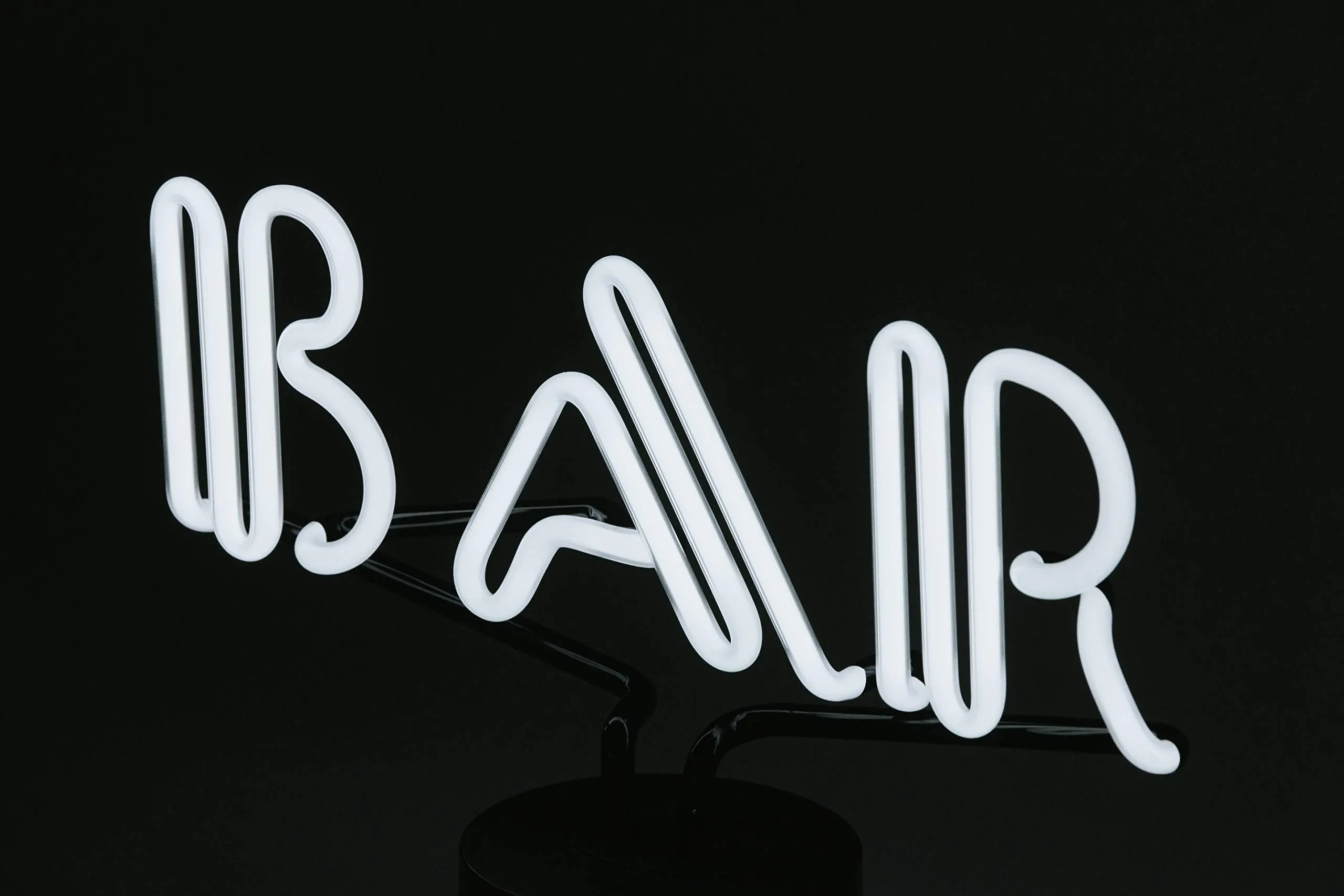 Amped & Co Bar Neon Table Light, Retro Typography Font, Real Neon, White, Large 9x13