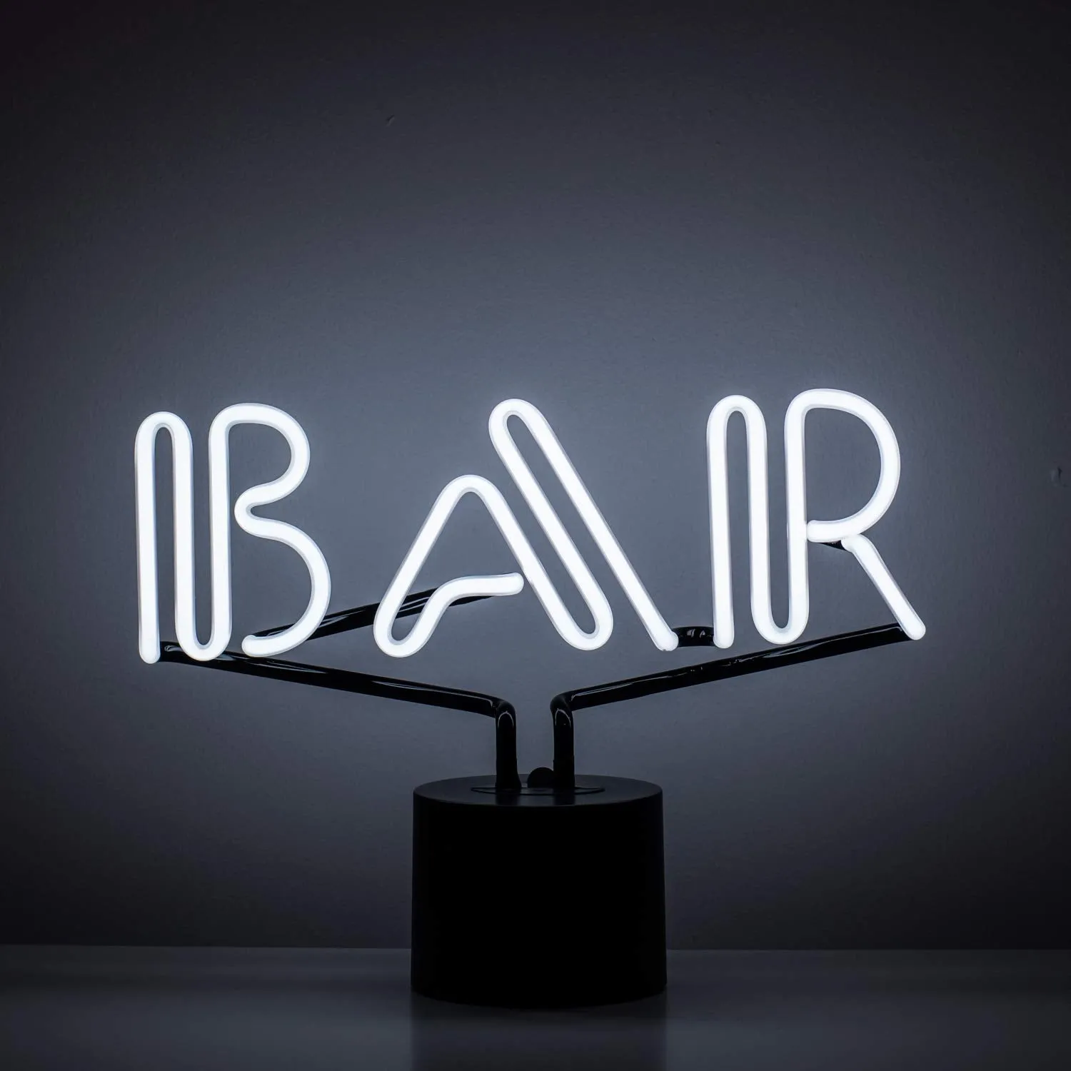 Amped & Co Bar Neon Table Light, Retro Typography Font, Real Neon, White, Large 9x13