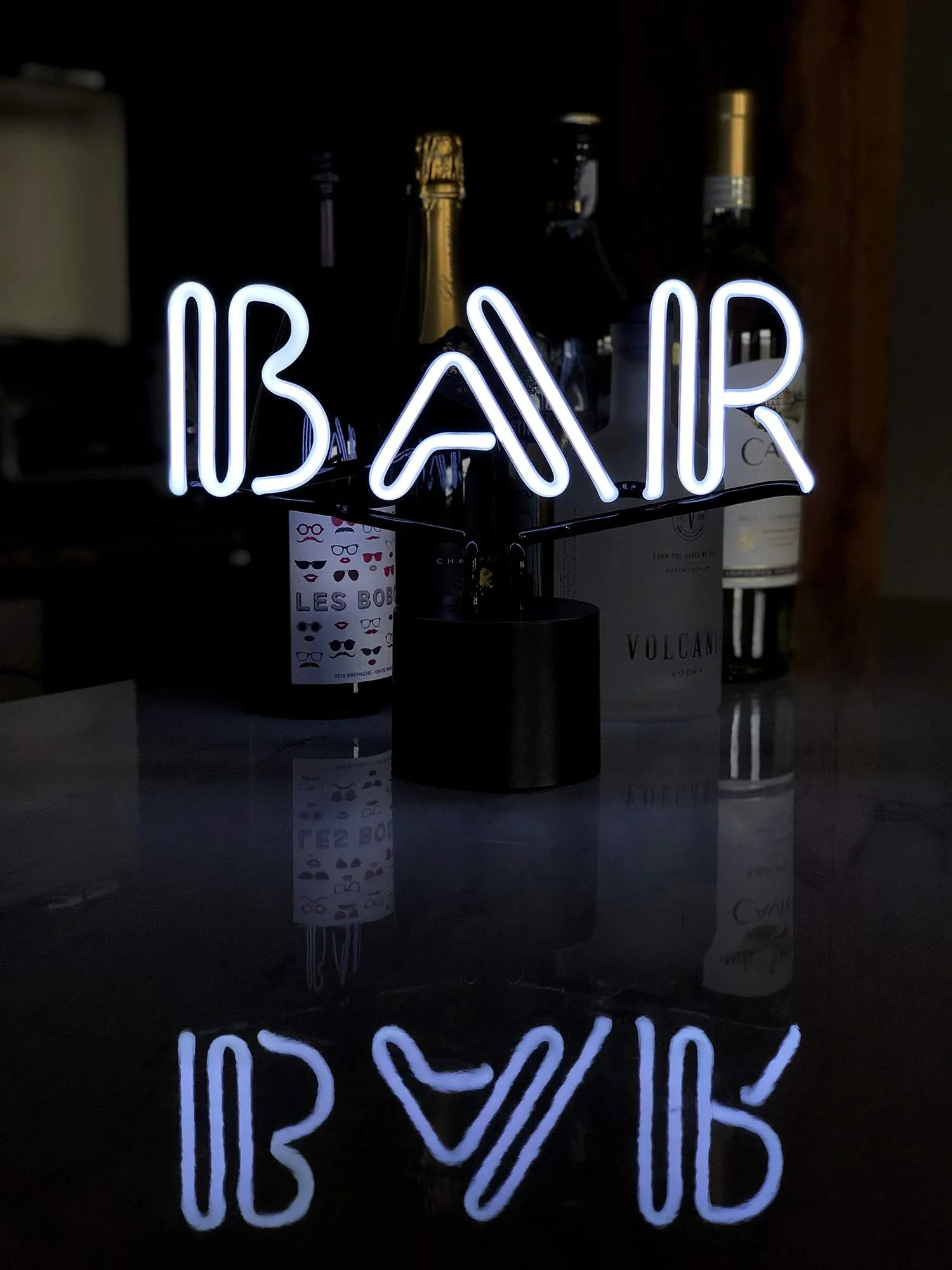 Amped & Co Bar Neon Table Light, Retro Typography Font, Real Neon, White, Large 9x13