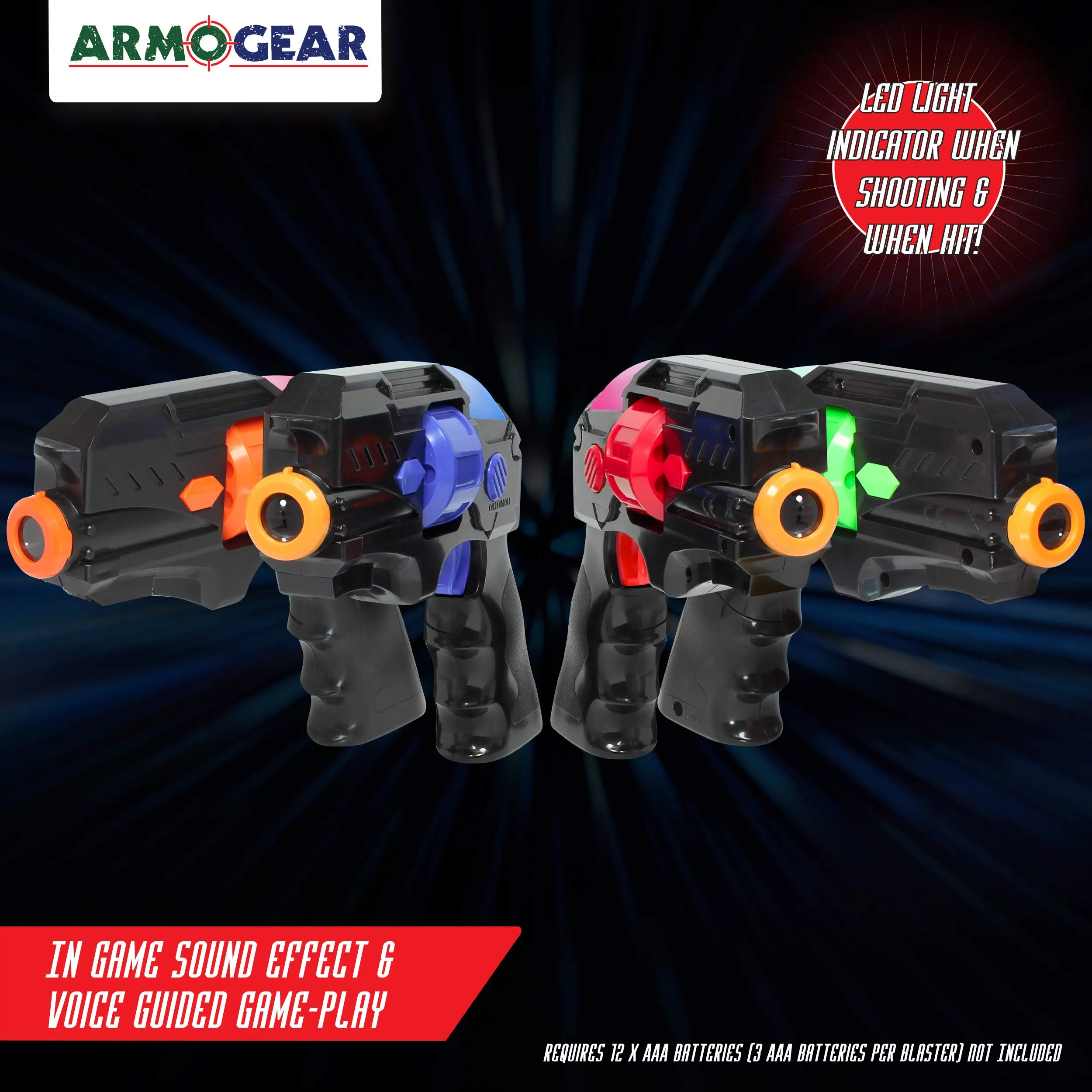 ArmoGear Portable Laser Tag Guns Set of 4 | Small & Lightweight Lazer Tag for Young Kids