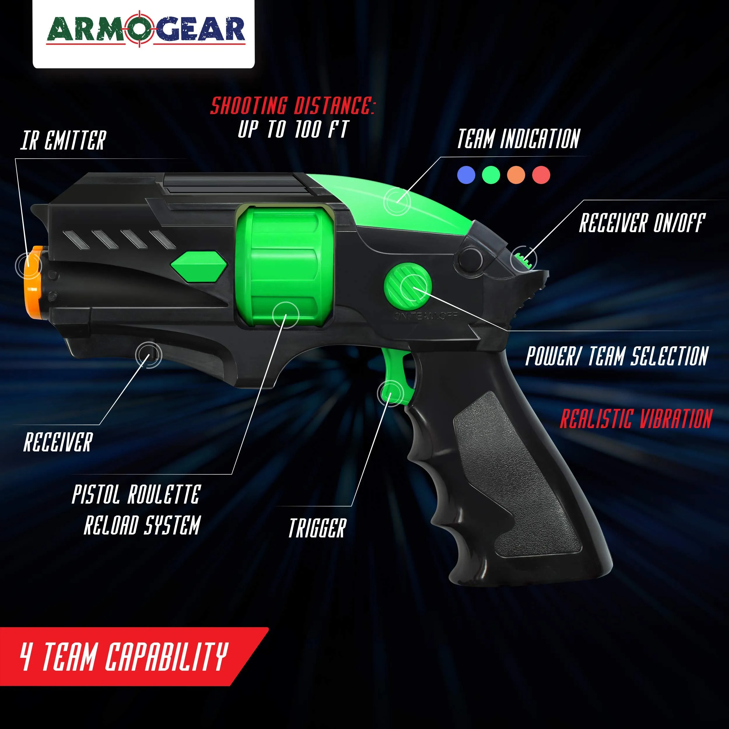 ArmoGear Portable Laser Tag Guns Set of 4 | Small & Lightweight Lazer Tag for Young Kids