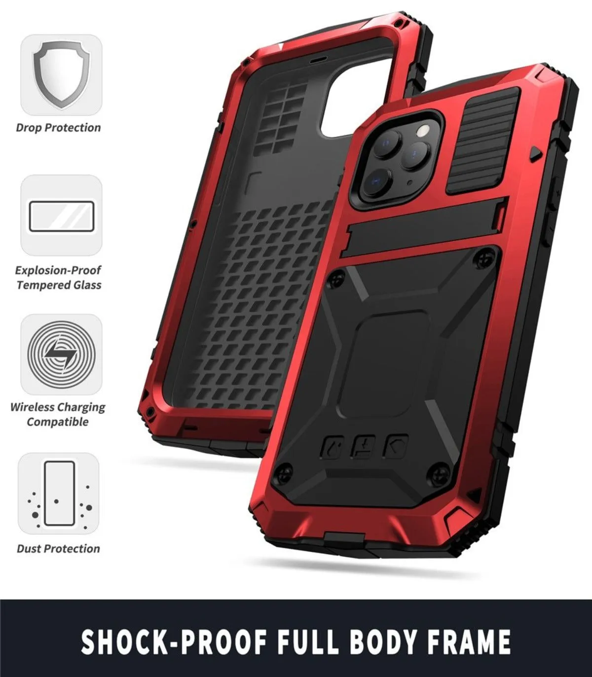 Armor Protective Shockproof Tempered Glass Metal Cover Case for iPhone