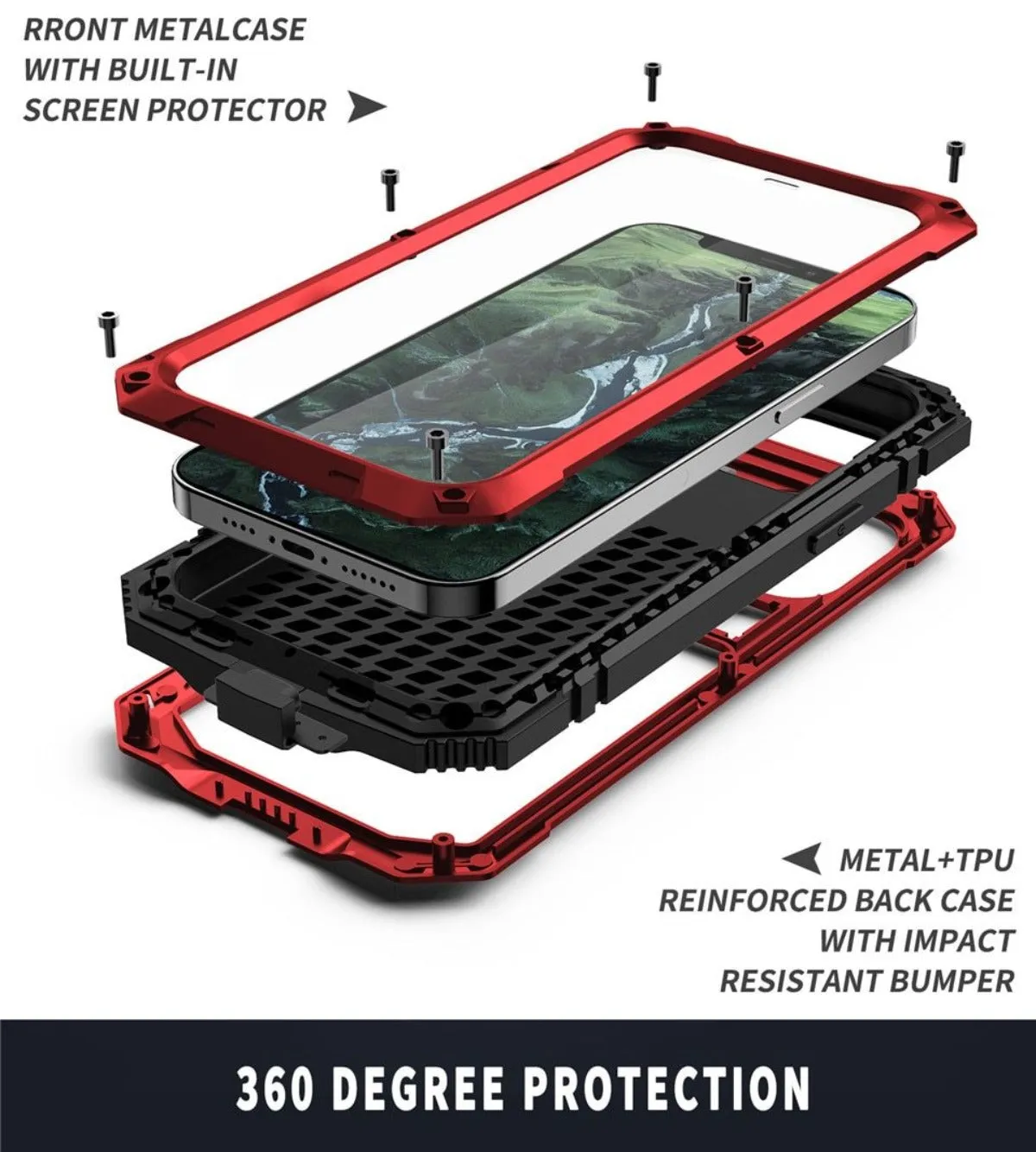 Armor Protective Shockproof Tempered Glass Metal Cover Case for iPhone