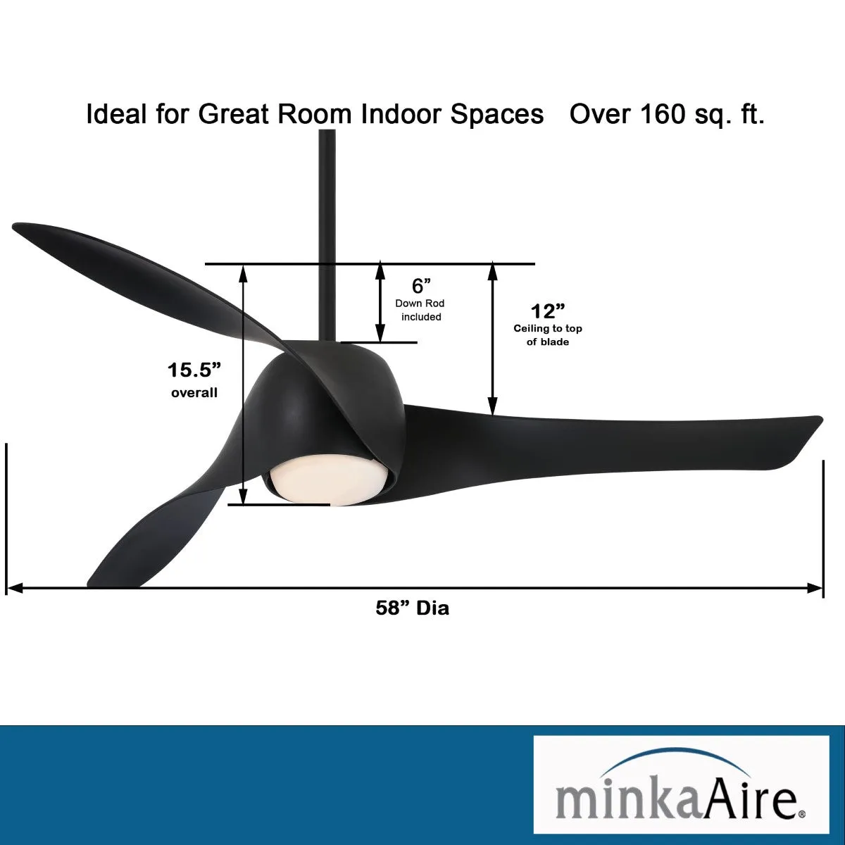 Artemis LED 58'' Smart Ceiling Fan with Light and Remote Control, Coal