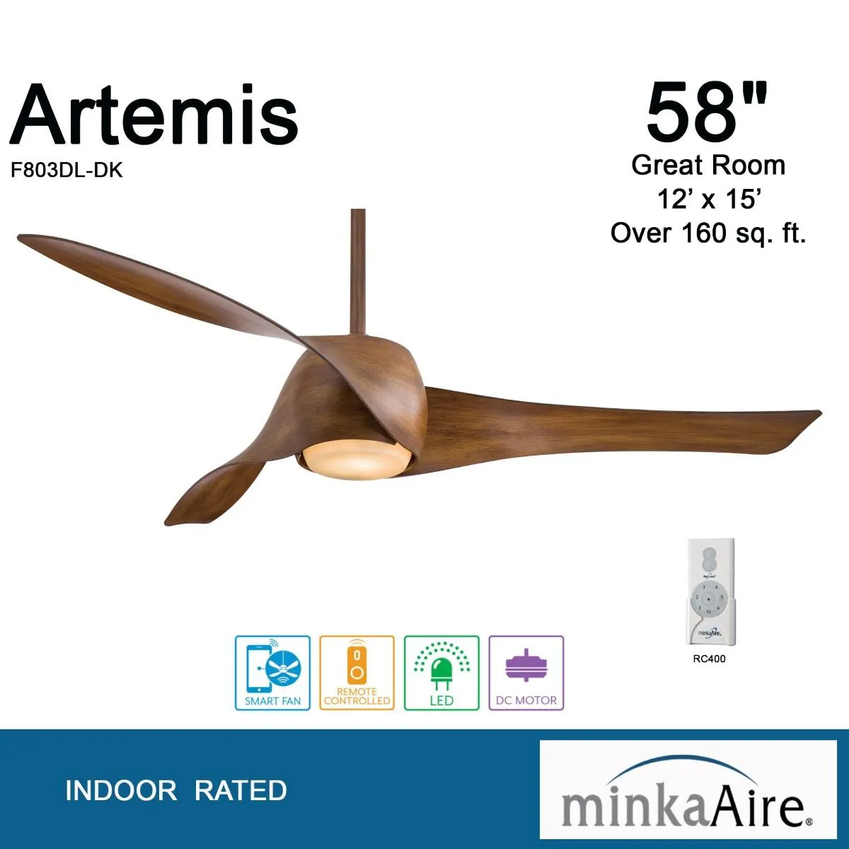 Artemis LED 58'' Smart Ceiling Fan with Light and Remote Control, Distressed Koa
