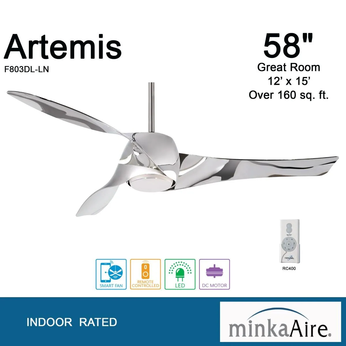Artemis LED 58'' Smart Ceiling Fan with Light and Remote Control, Liquid Nickel