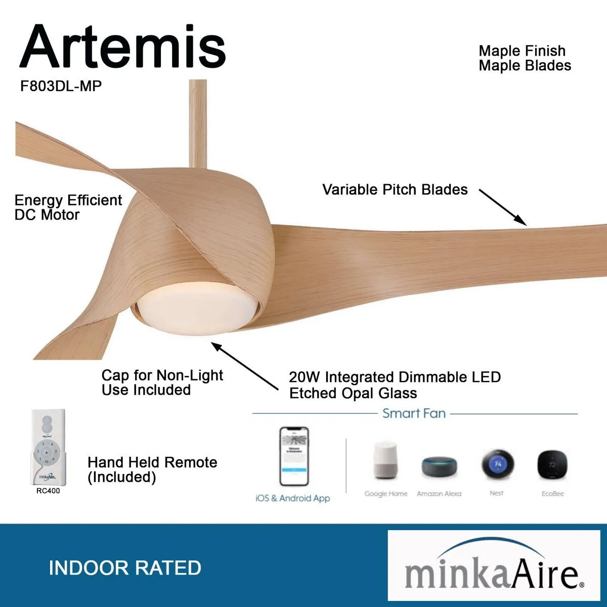 Artemis LED 58'' Smart Ceiling Fan with Light and Remote Control, Maple