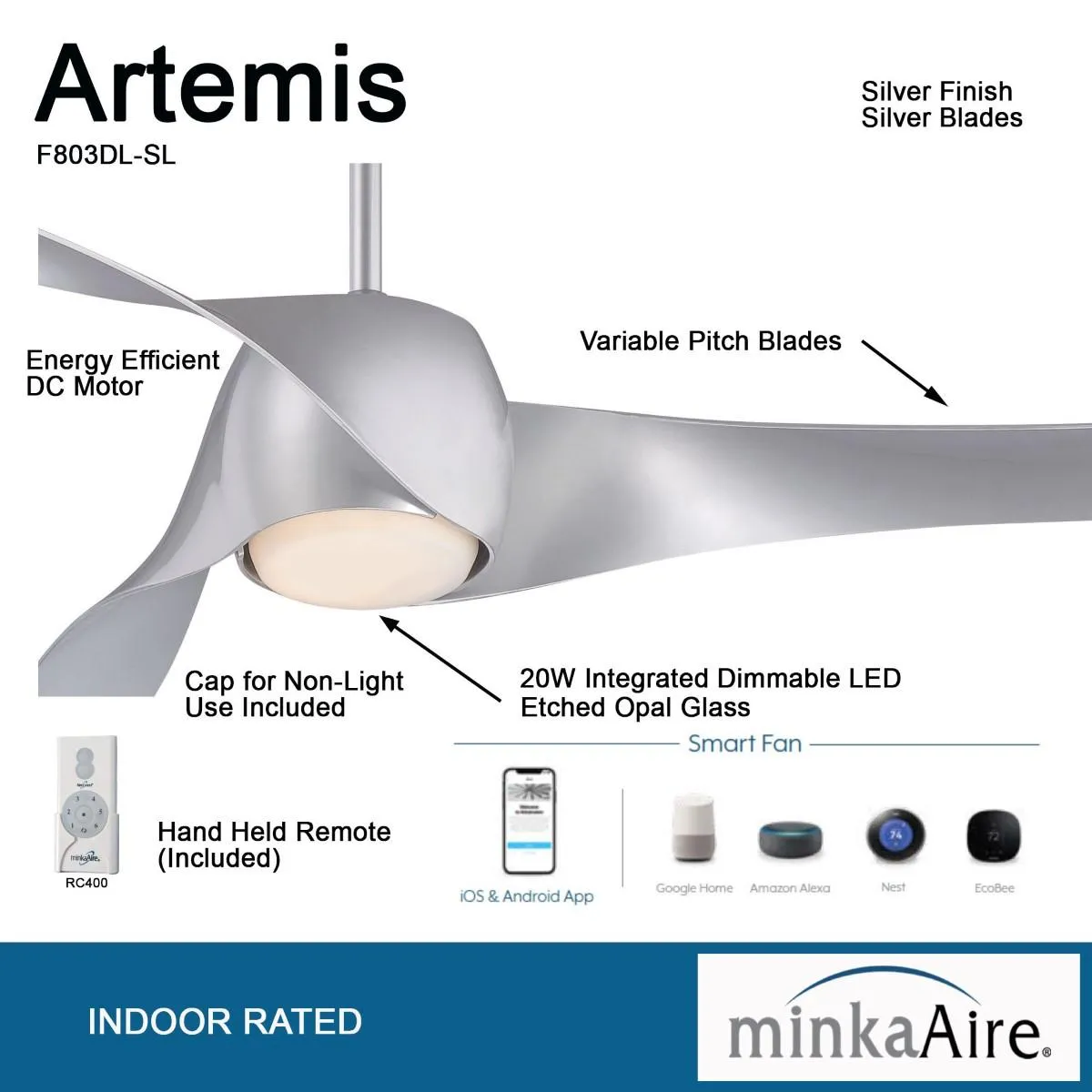 Artemis LED 58'' Smart Ceiling Fan with Light and Remote Control, Silver