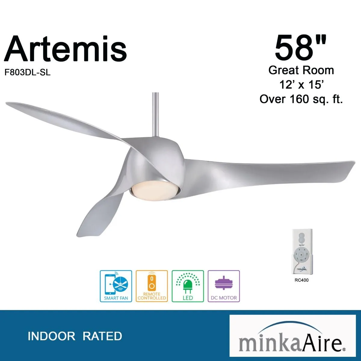 Artemis LED 58'' Smart Ceiling Fan with Light and Remote Control, Silver