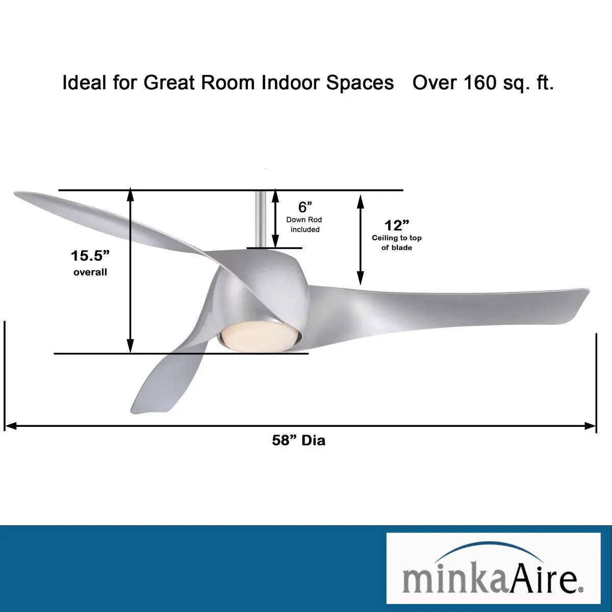Artemis LED 58'' Smart Ceiling Fan with Light and Remote Control, Silver