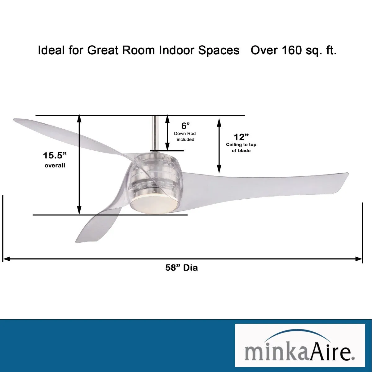 Artemis LED 58'' Smart Ceiling Fan with Light and Remote Control, Translucent