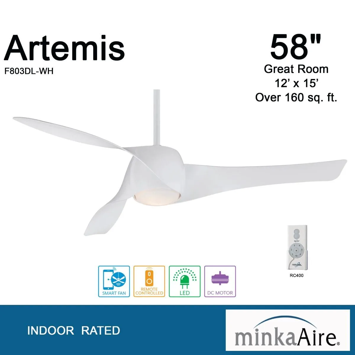 Artemis LED 58'' Smart Ceiling Fan with Light and Remote Control, White