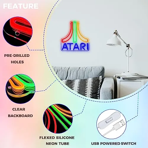 Atari Sign LED Neon Light Arcade Sign for Game Room Decor Atari Game Console USB Neon Sign Atari Logo Sign for Man Cave Pub Gamer Gift