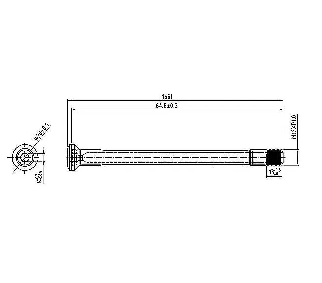 AXL REAR, ROAD THRU-AXLE, 12X142MM, BOLT-ON, 6MM HEX HEAD, M12X1.0PX168MM, BLACK (QR43-2)