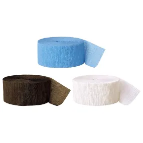 Baby Blue, Brown, White Crepe Paper Streamer Hanging Decorative Kit