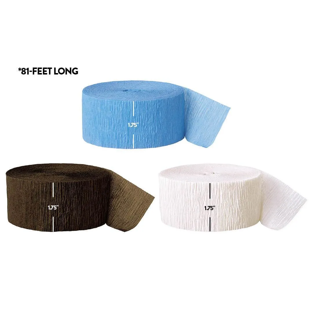 Baby Blue, Brown, White Crepe Paper Streamer Hanging Decorative Kit