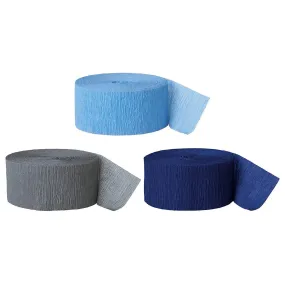 Baby Blue, Gray, Navy Blue Crepe Paper Streamer Hanging Decorative Kit