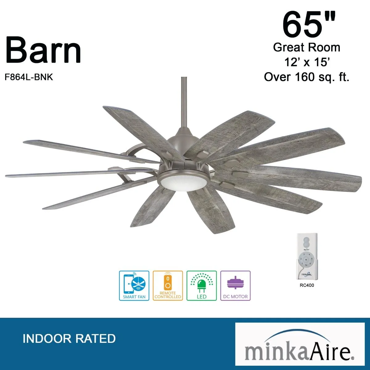 Barn LED 65" Smart Ceiling Fan with Remote, Burnished Nickel