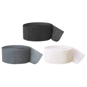 Black, Gray, White Crepe Paper Streamer Hanging Decorative Kit