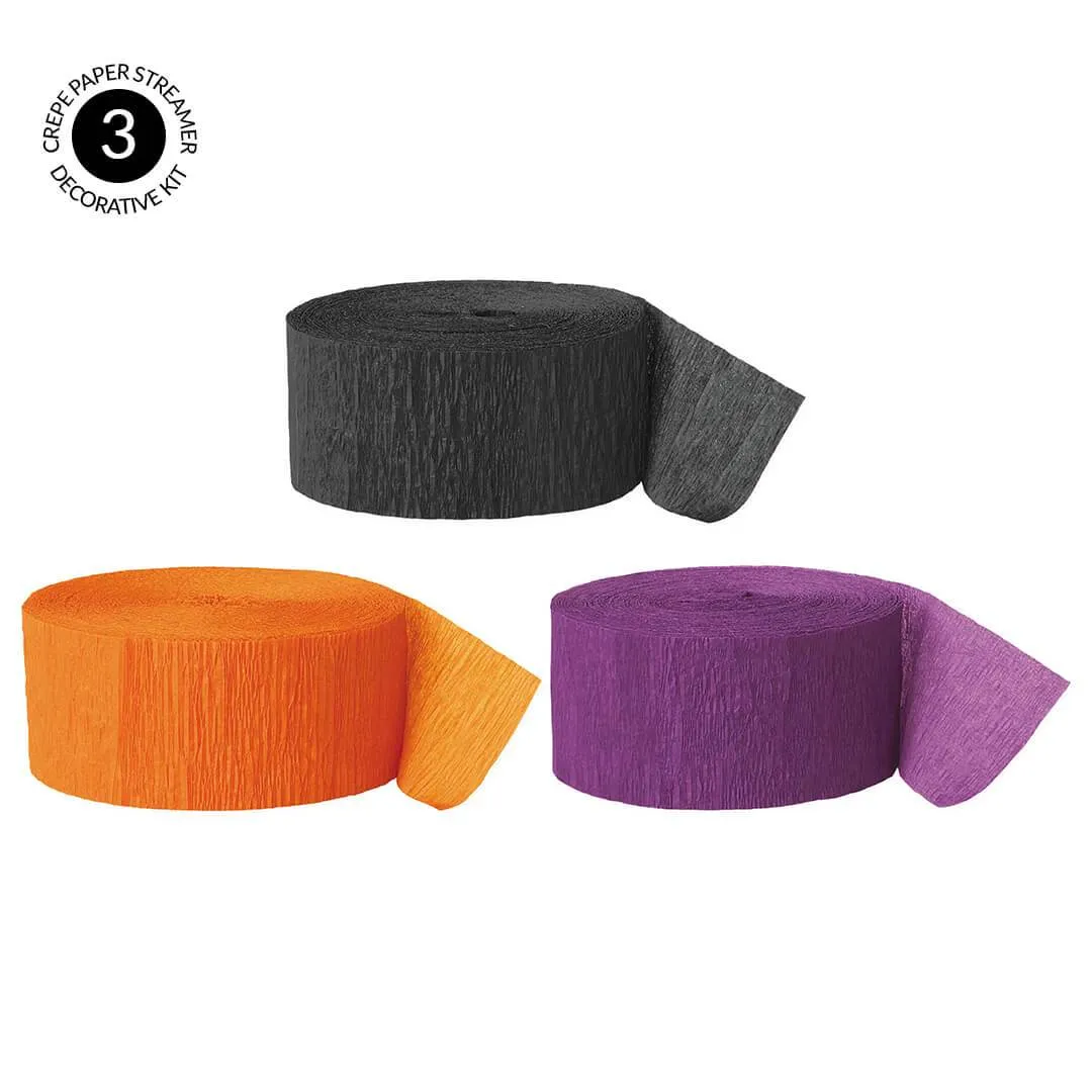 Black, Orange, Purple Crepe Paper Streamer Hanging Decorative Kit