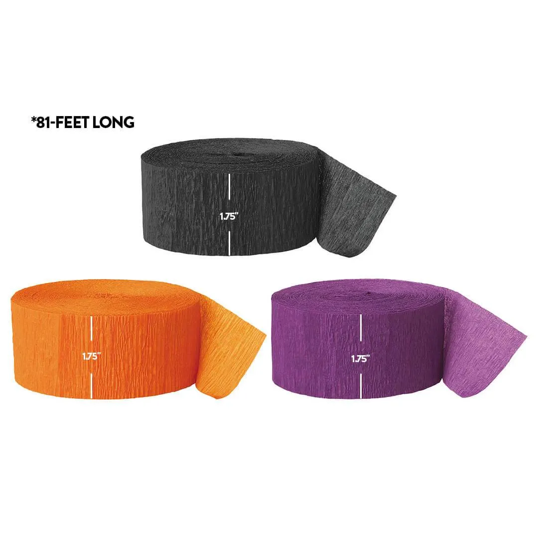 Black, Orange, Purple Crepe Paper Streamer Hanging Decorative Kit