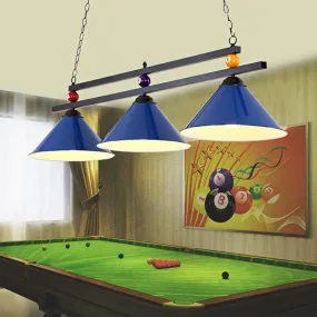 Black/Red Industrial Cone Shade Ceiling Pendant with 3 Metal Heads and Billiard Ball Deco
