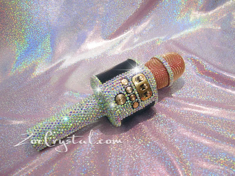 BONAOK Bling Crystal Wireless Bluetooth Karaoke Microphone Home Party Karaoke Speaker Machine