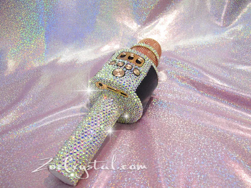 BONAOK Bling Crystal Wireless Bluetooth Karaoke Microphone Home Party Karaoke Speaker Machine