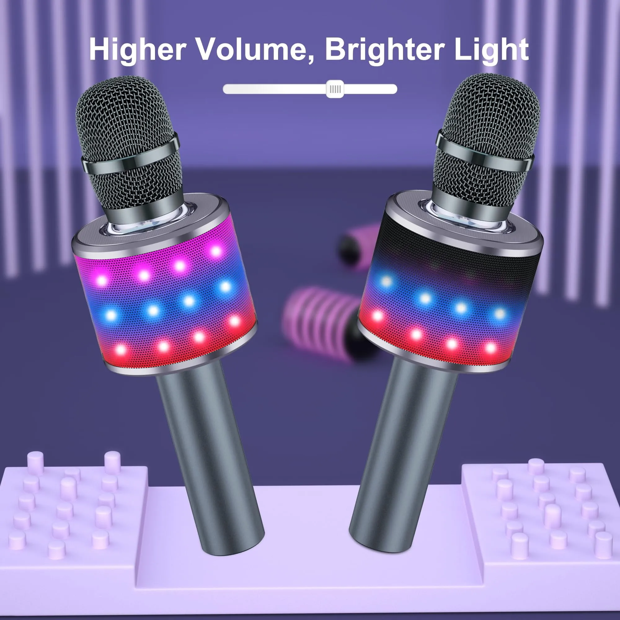 BONAOK Bluetooth Wireless Karaoke Microphone with LED Lights,4-in-1 Portable Handheld Mic with Speaker Karaoke Player for Singing Home Party Toys Birthday Gift for Kids Adults Q78(Rose Gold)
