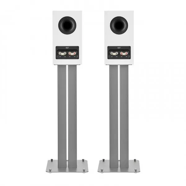 Bowers & Wilkins 607 S3 Bookshelf Speakers White with FS-600 S3 Silver Stands