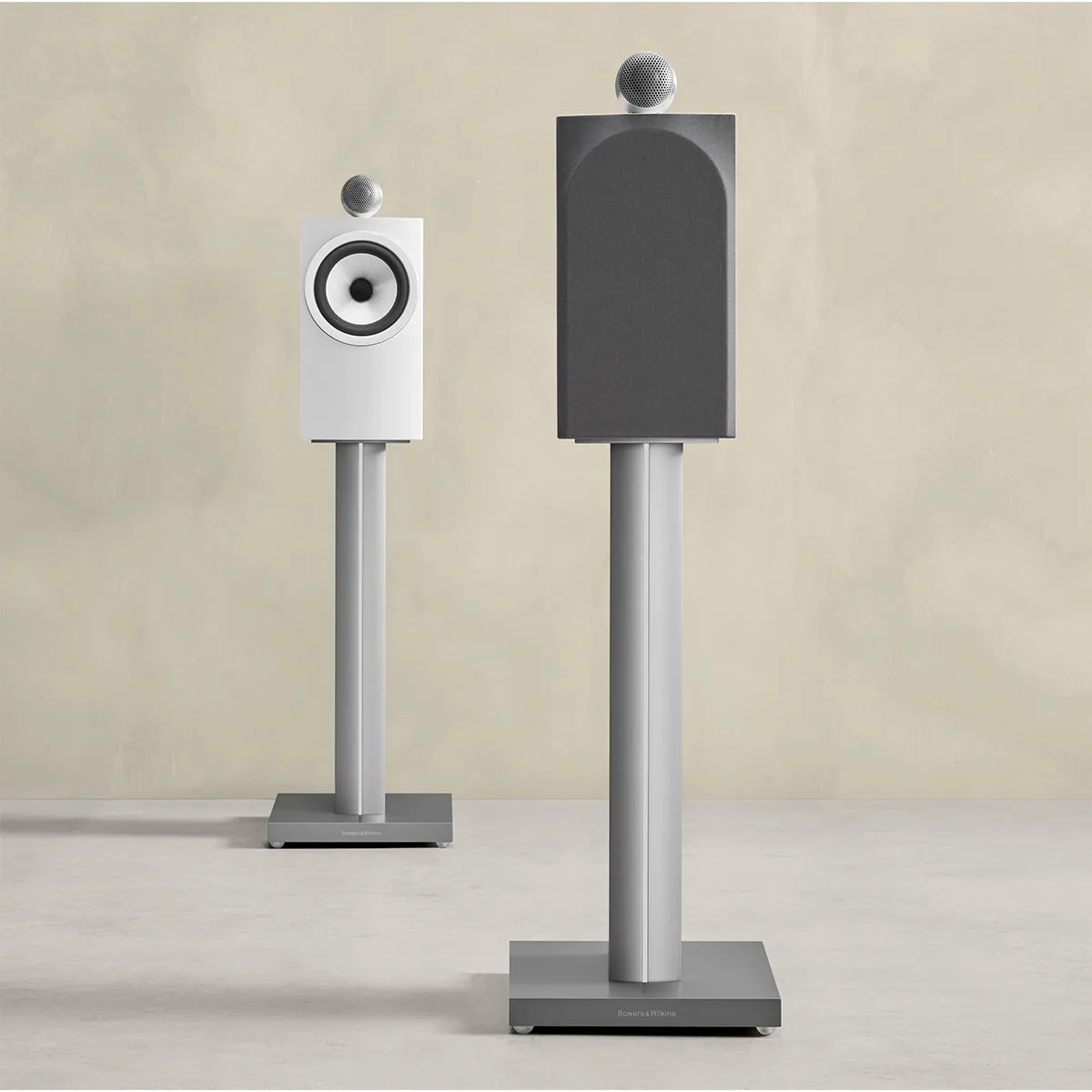 Bowers & Wilkins 705 S3 2-Way Bookshelf Speaker (Satin White) FS-700 Floor Stand (Silver) - Each