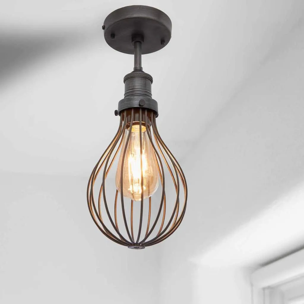 Brooklyn Balloon Cage Flush Mount - 6 Inch - Pewter - Industville