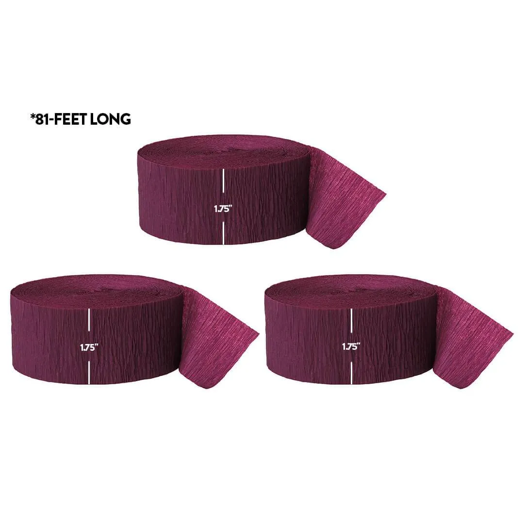 Burgundy Maroon Crepe Paper Streamer Hanging Decorative Kit