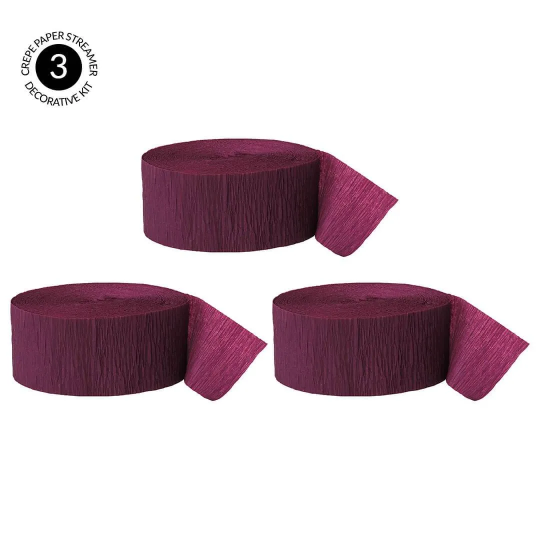 Burgundy Maroon Crepe Paper Streamer Hanging Decorative Kit