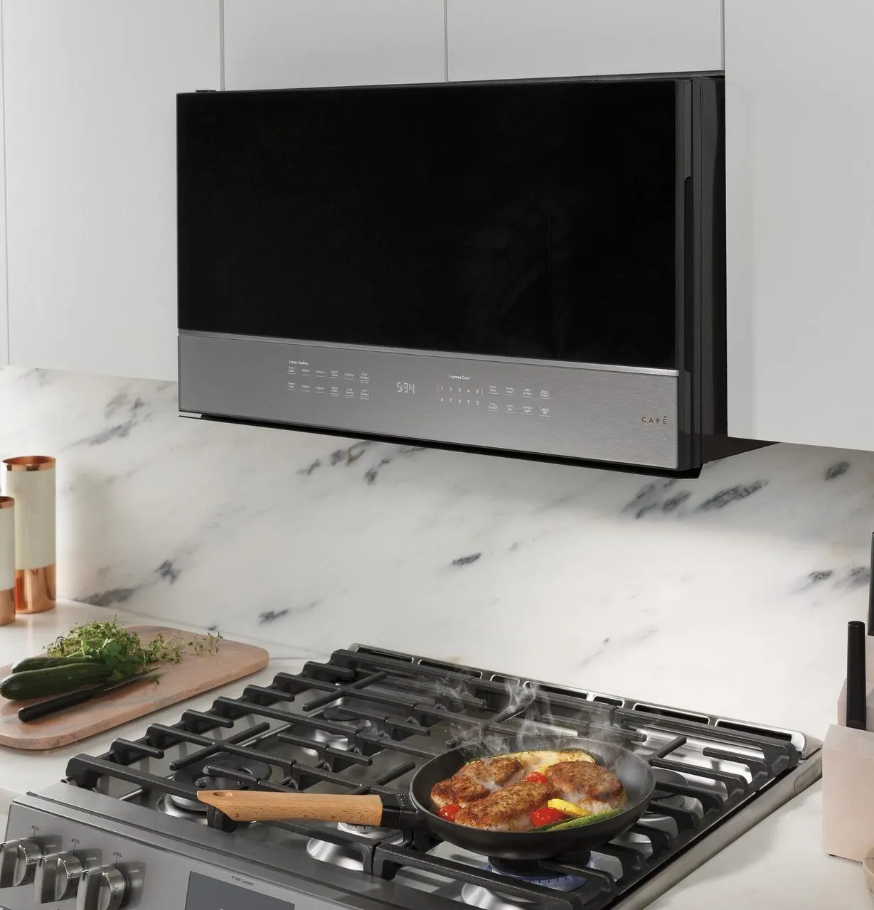 Cafe CVM721M2NS5 Caf(eback)™ 2.1 Cu. Ft. Smart Over-the-Range Microwave Oven in Platinum Glass