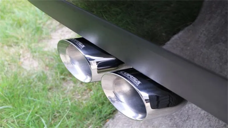 Corsa Exhaust Tip - 3" Inlet - Dual 4" Round Outlet - 16-5/8" Long - Double Wall - Beveled Edge - Angled Cut - Stainless - Polished